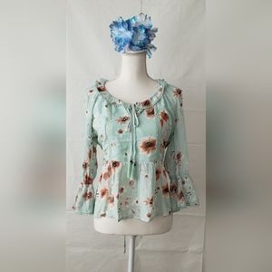 AMERICAN RAG 3/4 Sleeve Ruffle Neck Peplum Top